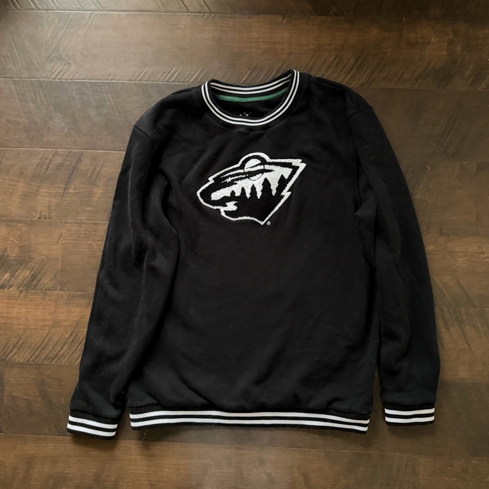 💛 Minnesota Wild NHL Chenille Logo Crewneck Sweatshirt Black L